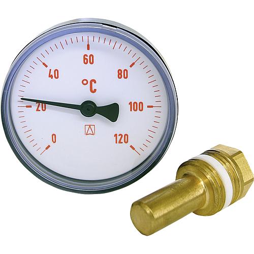 Bimetal thermometer red, ø 63 mm, axial, DN15 (1/2") Standard 1