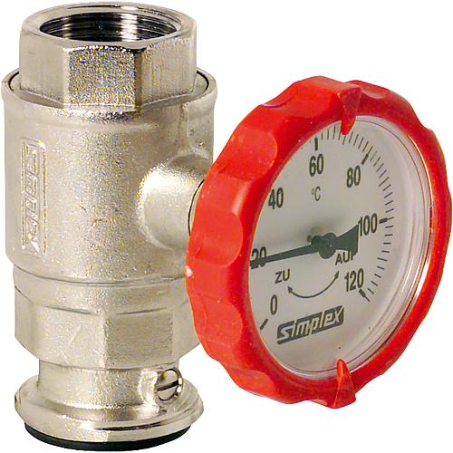 Pumpenkugelhahn mit SKB Typ S integrierter Thermometer Ø 63 mm rund 1", in Rot