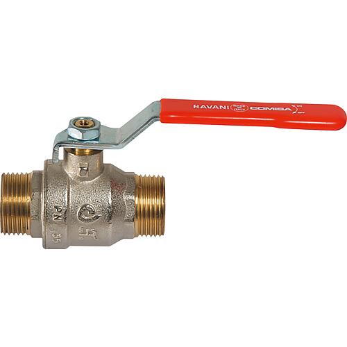 Brass ball valves DN15 (1/2") AG/AG with steel hand lever red PN45