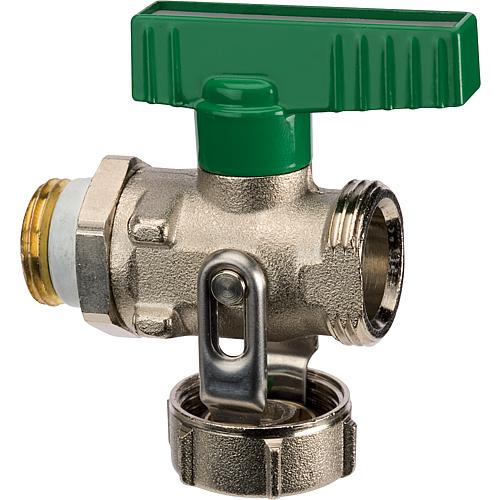 KFE ball valve DN15 (1/2“) nickel-plated straight fitting, green tap for drinking water, PN10, with cap Standard 1