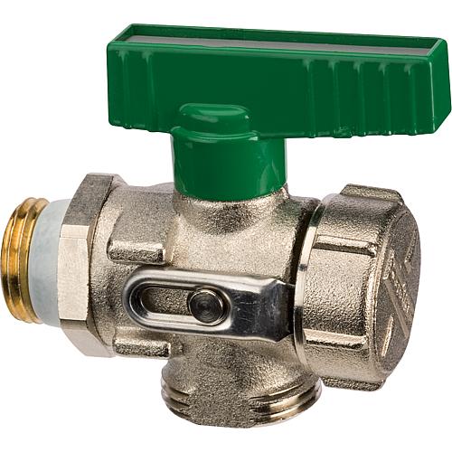 KFE ball valve DN15 (1/2“) nickel-plated straight fitting, green tap for drinking water, PN10, with cap Standard 2