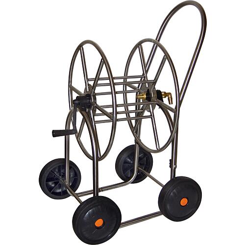 Hose trolley made of stainless steel Brass connecting element Hose outlet 3/4ö on 4 wheels
