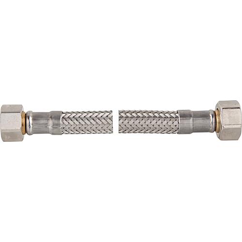 Flexible armoured hoses 3/8”, 
2 x straight with union (built-in seal)