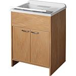 Plastic draining sink with base cabinet and doors