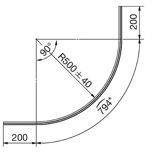 Wasserabweisprofil B mit Steg für den unteren Wannenanschluss, 1/4 Kreis (gebogen) Standard 6
