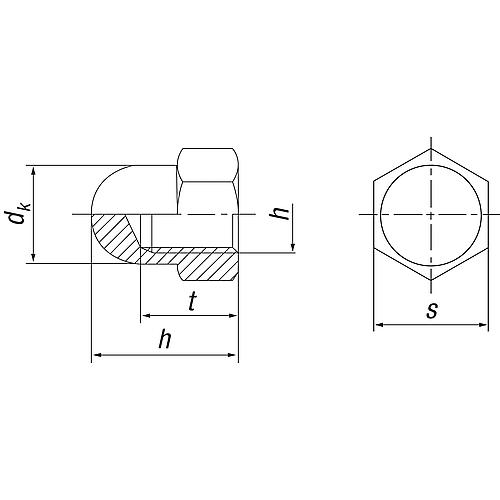 Cap nuts stainless steel A4 DIN 1587, thread ø: 3 to 20 mm