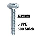 Value pack concrete and masonry screw, Torx®, Multi-Monti® Plus, flat round head, 7.5 x 40 mm, 500 pieces

