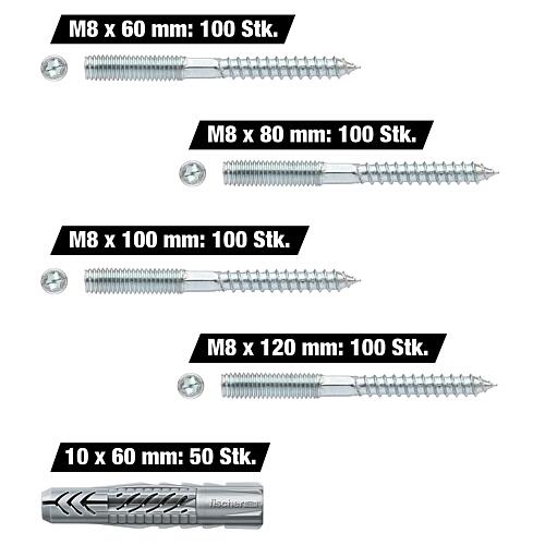 Lot avantageux de goujons filetés M8 x 60-120 mm, 400 pièces + chevilles universelles Fischer UX gratuites, 50 pièces Standard 1