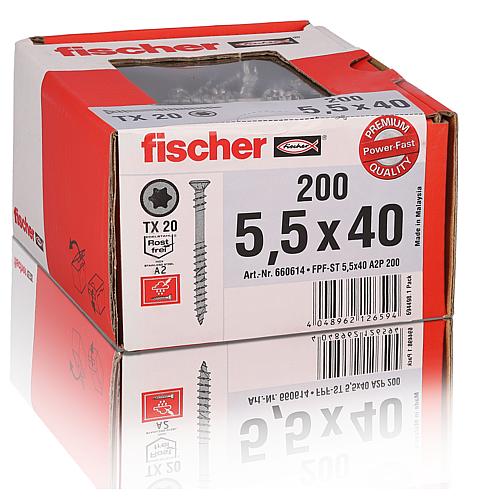 Fischer, decking screws, thread ø d1: 5.5 mm, head ø: 7.5 mm, stainless steel A2 Anwendung 2