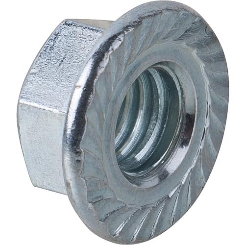 Hexagonal nuts with locking serration, galvanised Standard 1