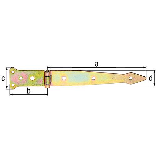 Shed hinge, 202/77x48mm yellow galvanised
