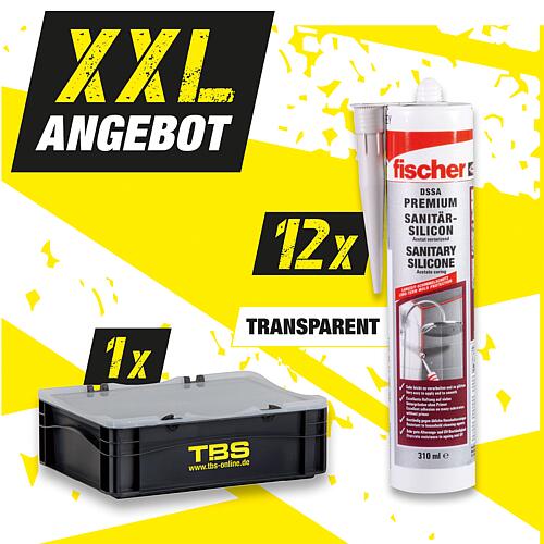 Offre XXL Fischer Silicone sanitaire transparent 310 ml + Mallette de transport TBS, 13 pièces