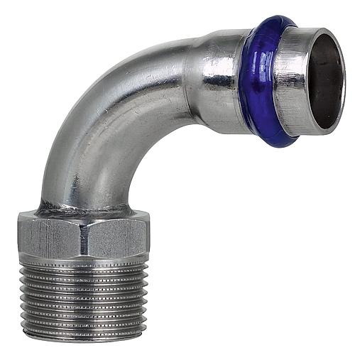 Stainless steel press fitting V-contour transition bend 90 ° with AG 15mm x DN 15 (1/2")